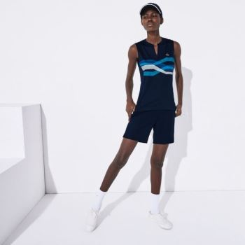 Lacoste SPORT Ultra Dry Geometric Print Performance Polo Dámské - Polo Tmavě Blankyt Blankyt / Tyrky